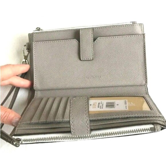 New Michael Kors Jet Set Travel Double Zip Wallet Signature Bright White - Picture 5 of 6